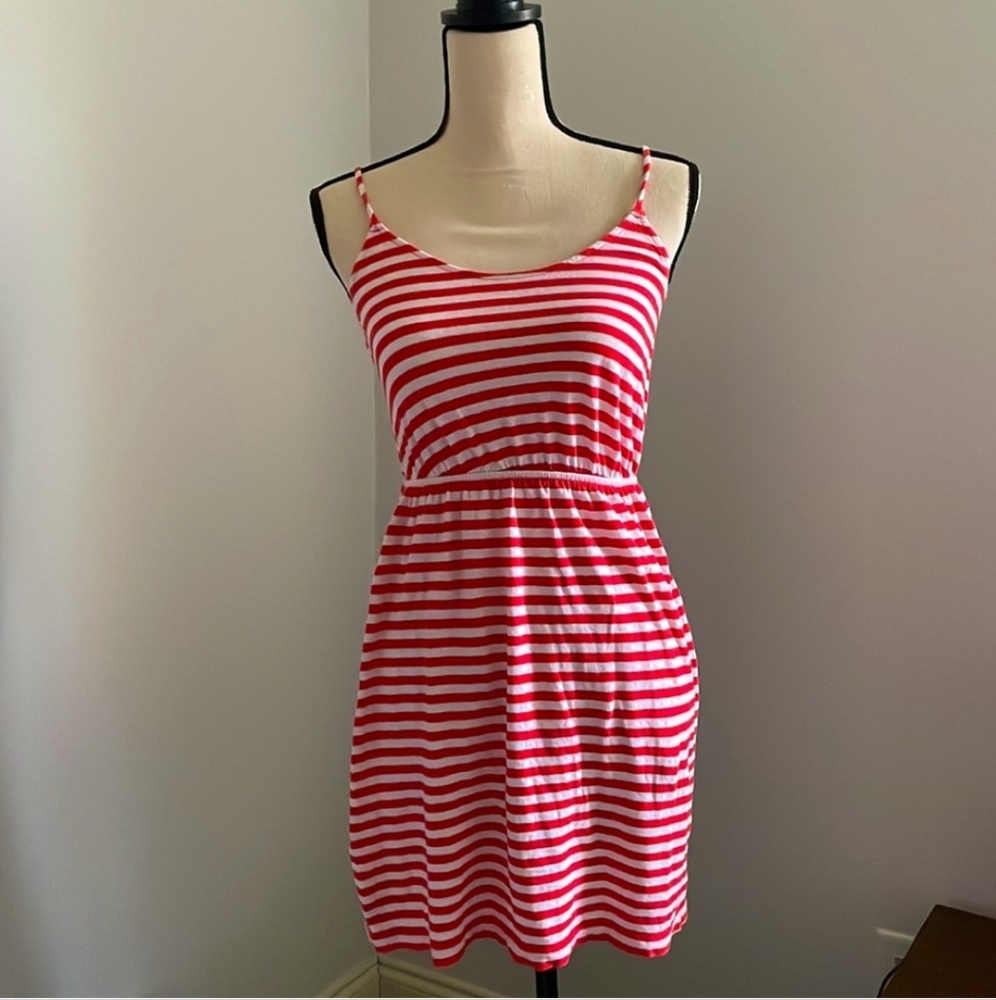 J. Crew Factory Red & White Striped Cami Dress